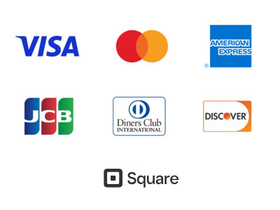 Visa／Mastercard／American Express／JCB／Diners／Discover